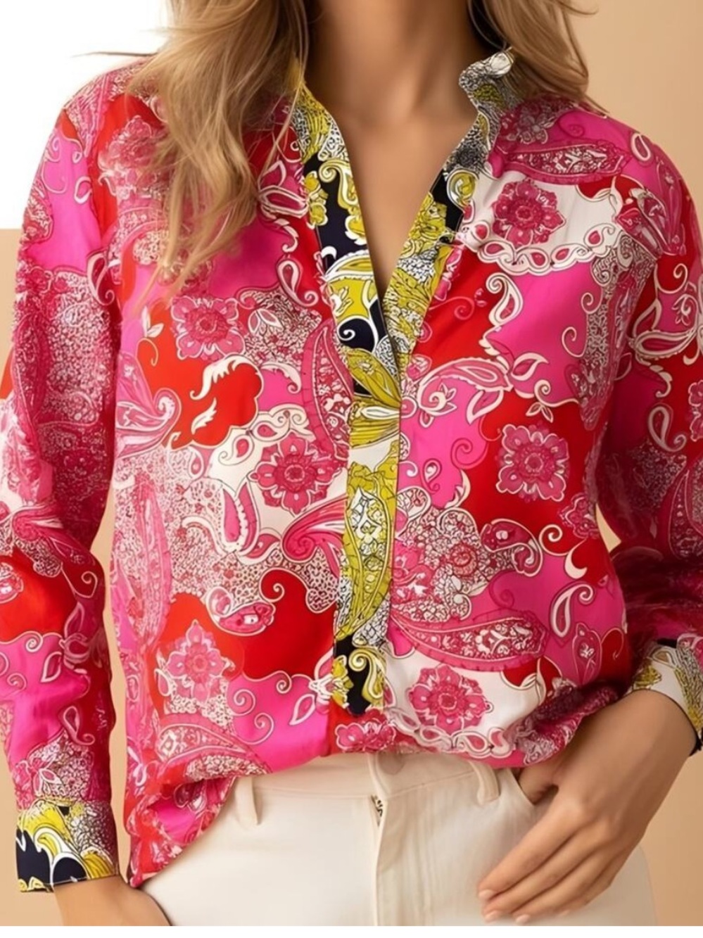 J. Crew Band Collar Paisley Cotton Poplin Tunic Top Womens XS